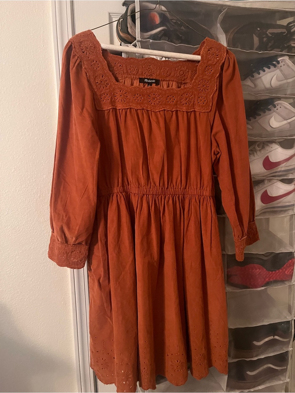 Madewell Rust Orange Eyelet Midi Dress